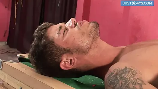Horny boy sucks a huge cock then rides it to cumshot