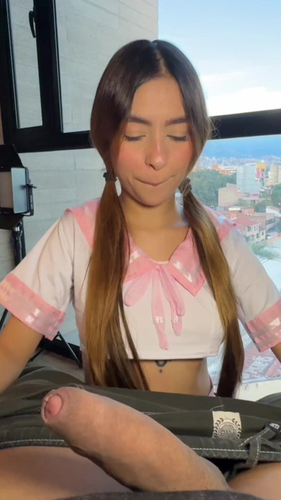 My neighbor enters my room without me noticing to give me a blowjob while wearing her uniform Part 2