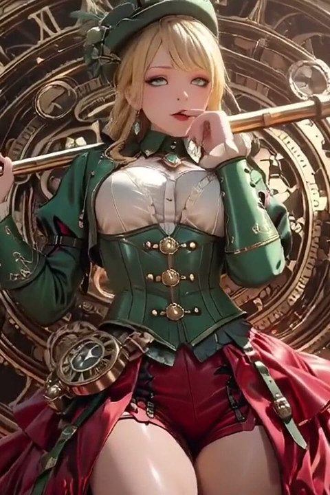 Steampunk Blonde Secretary! Lazy Poses Amidst Giant Gears