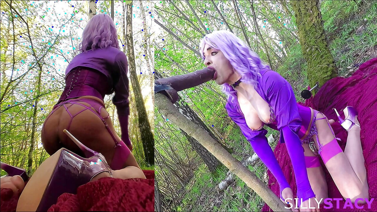 Sissy Stacy Play Hard with Huge Dildos in the Forest