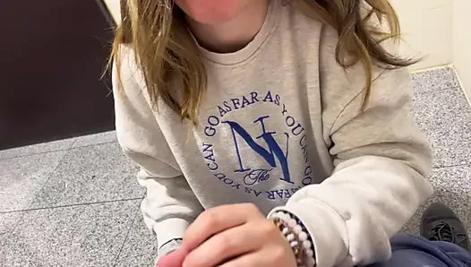 blonde gives blowjob and gets fucked in public