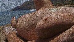 Julie Cunningham  lying nude on a beach