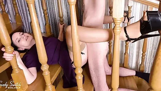 Wet pussy: hot sex with milf on the stairs