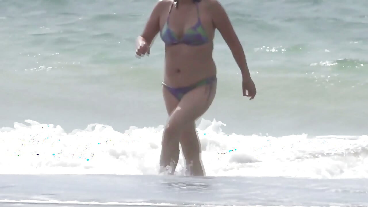 At the beach, I give my stepmom three big loads inside her hairy pussy after we masturbate.