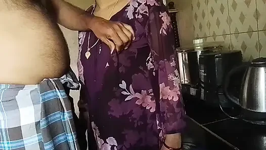 Indian village couple having sex in the kitchen
