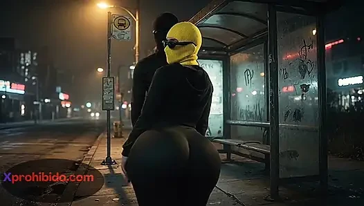 Wanita pantat bahenol lagi asik goyangin pantat bahenolnya di halte bus