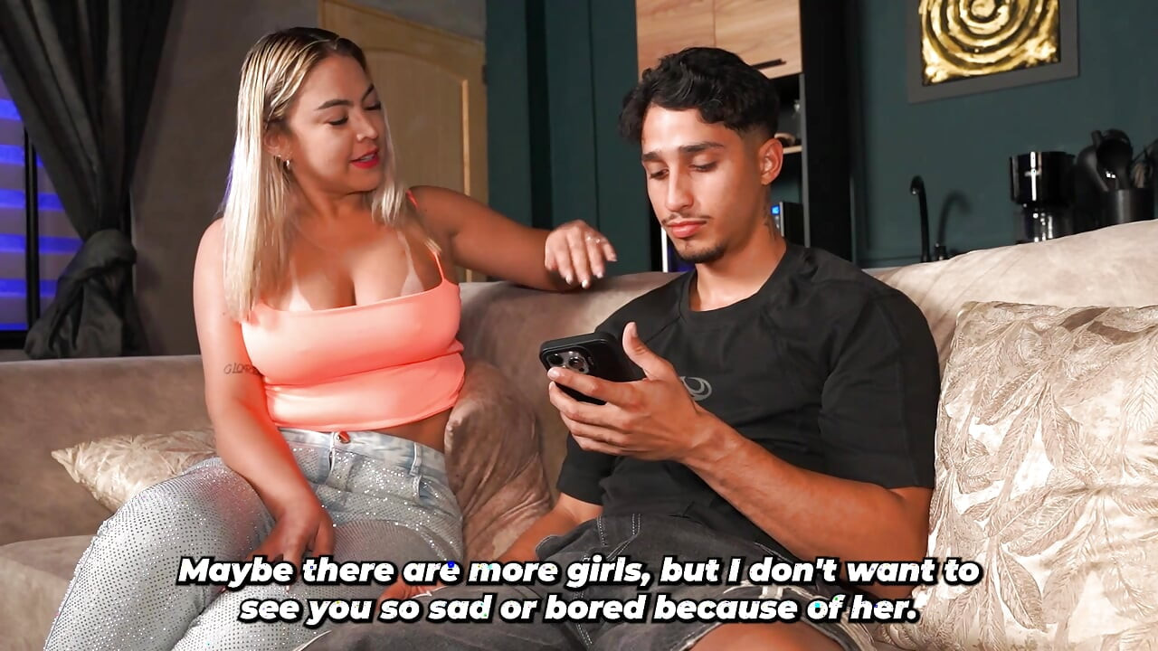Big-breasted stepmother comforts her stepson after he breaks up with his girlfriend