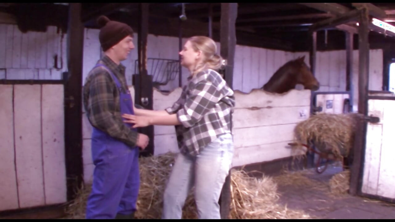 Amatuer German babe rides dick in the barn