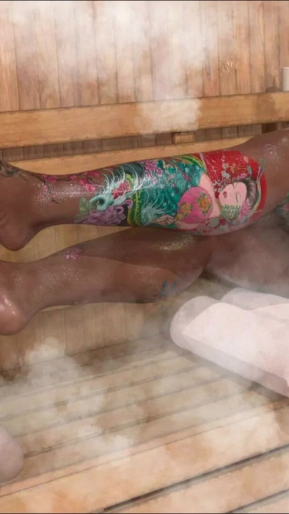 Emily Giving Footjob To Shemale Girl Huge Cock In Sauna | Clip 1