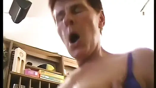 Ugly grandma with boy haircut fucks a handsome boy