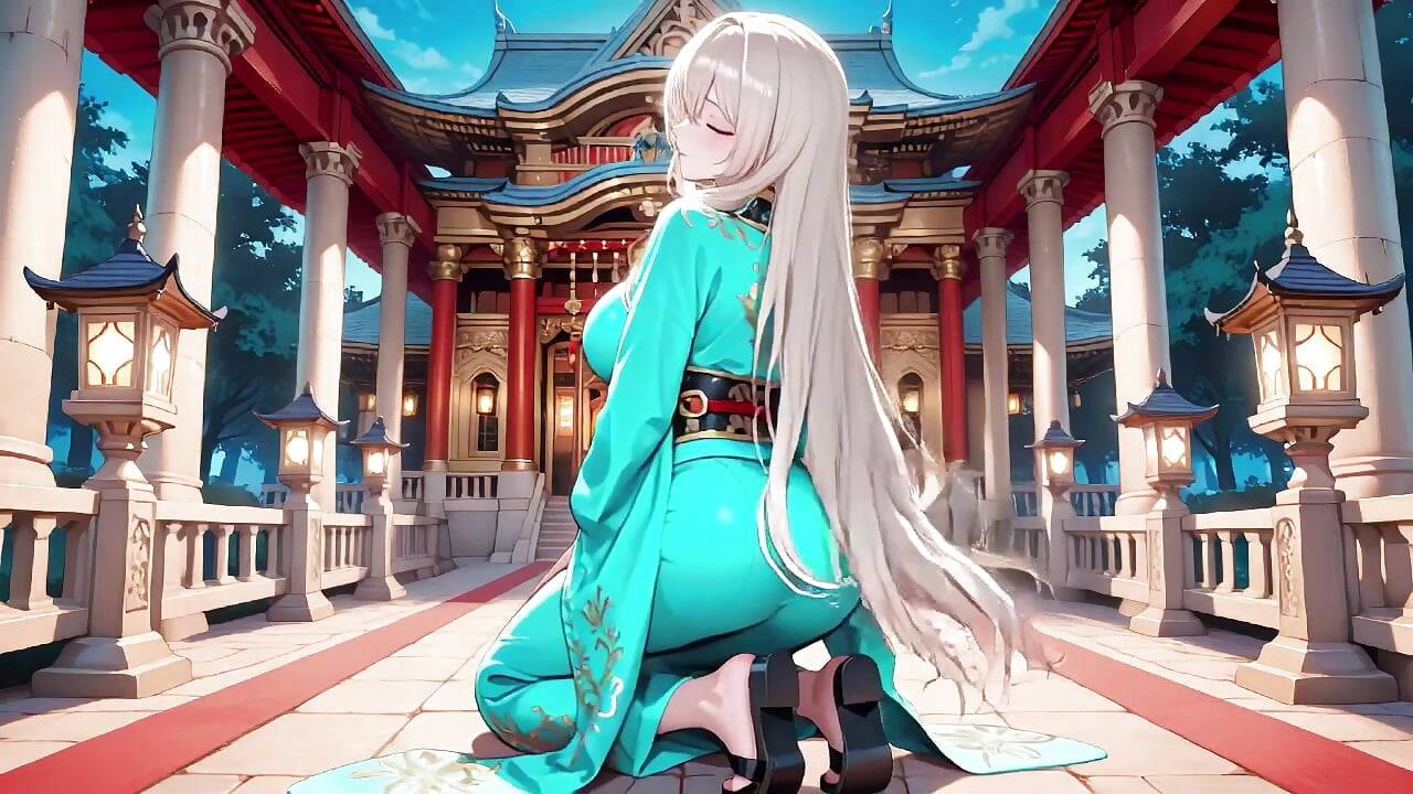 Blonde in a Green Kimono! Lazy Terrace Reading, off-shoulder Design Is Too Sinful!