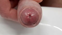 Cumshot close up - wet foreskin