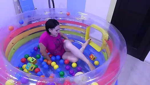 Pussy play in baby inflatable trampoline!!