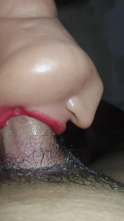 Epic blowjob and sloppy deepthroat with red lipstick until cum in mouth for 4 times