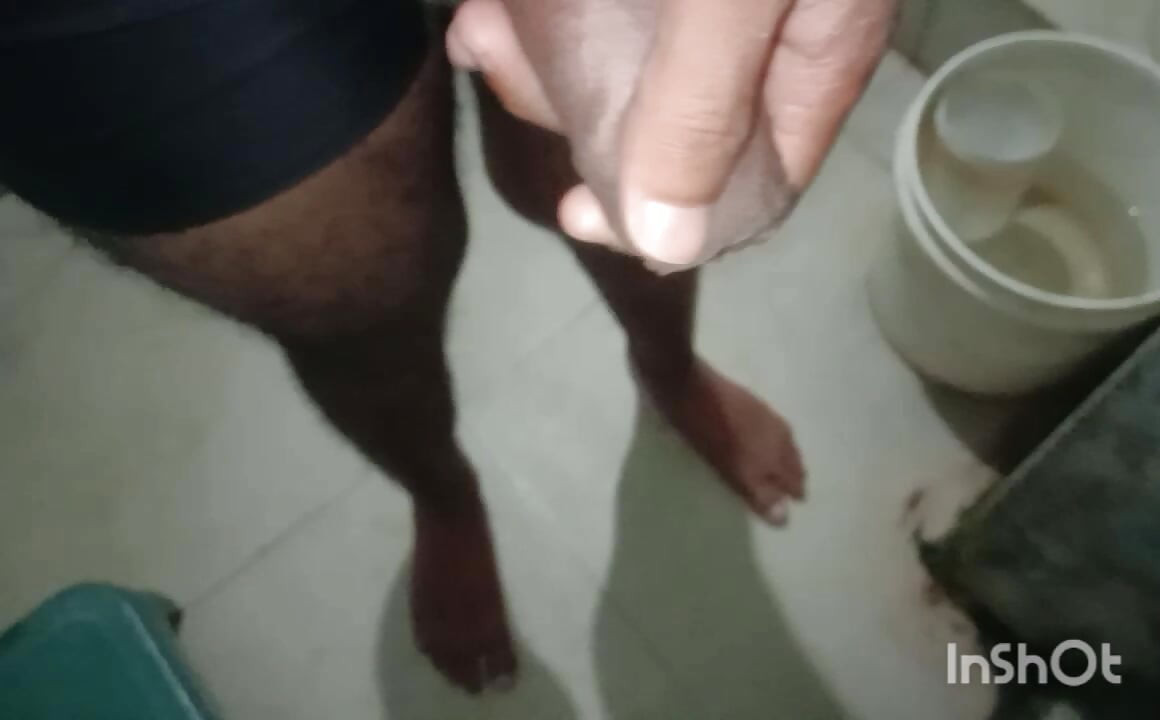 Outdoor masturbation in night and cleaning a cock using water