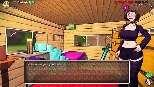 HornyCraft Minecraft Parody Jenny Gives Sloppy Deepthroat Blowjob to Futanari Alex