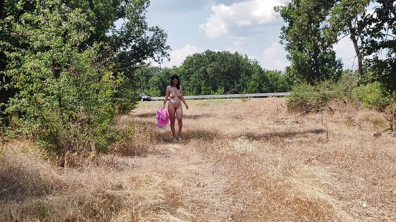 A Slave Slut Shows off Her Pink Ass on the Highway