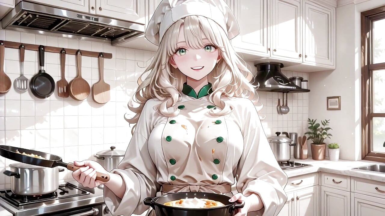 Sexy dona de casa chef não pode se segurar depois de cozinhar! Tira o avental para o orgasmo da vaqueira de quarto selvagem