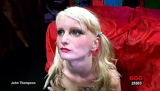 Pigtail Blonde Gangbang Slut Swallows Loads