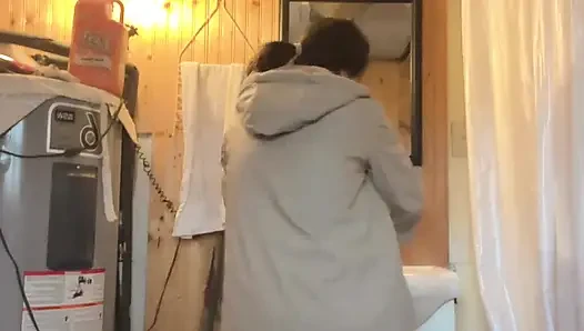 Cooking Food at Kitchen Then Pussy Cant Wait Go to Piss