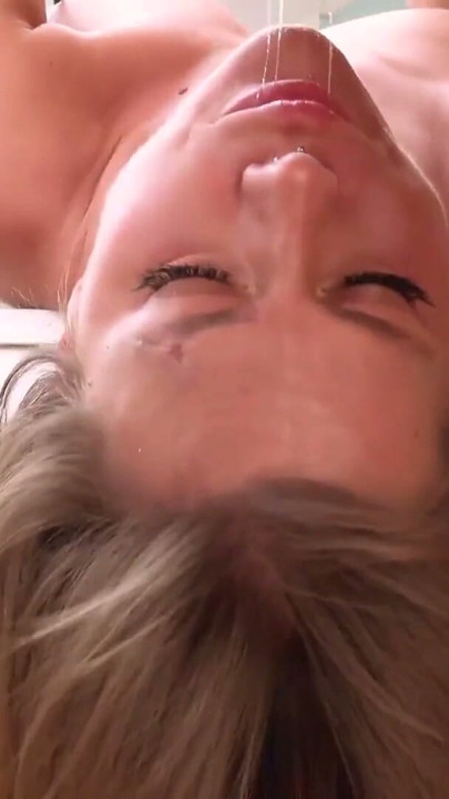 Gorgeous perfect mouth blonde laying down hardcore face fuck ball sucking! | Clip 1