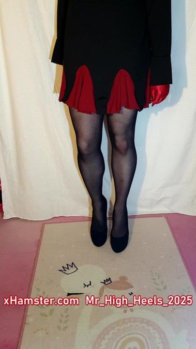 Black shoes and black nylons.