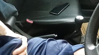 Asian Crossdresser Wearing Blue Satin Gown Masturbating In Car
