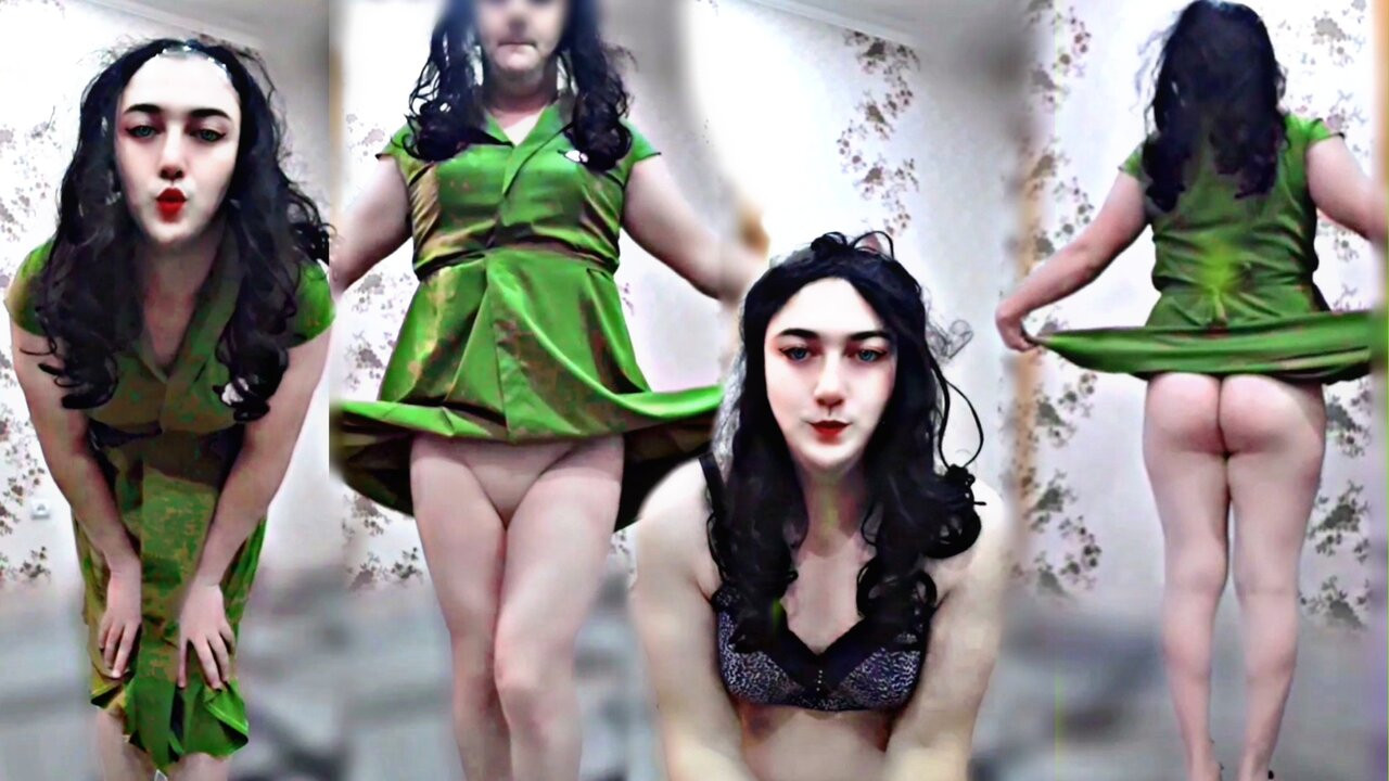 Green Sexy Dress Cute Shemale Ladyboy Hot Body Sexy Dancer Cosplayer Model