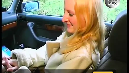 Blonde girl lets her boyfriend finger her in the car