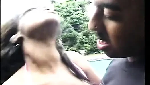Couple of pretty coloured lonely chicks are getting three black dicks near the pool