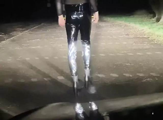 Young Sissy Latex Crossdresser at a truck stop