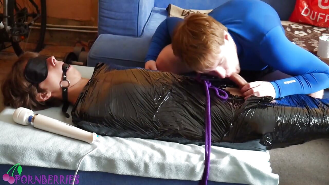 Milking, frenulum teasing and postcum punishment on immobilised twink