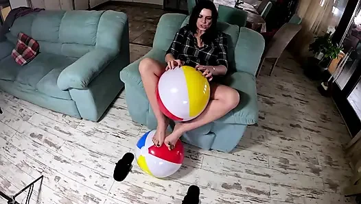 Beach Ball Pressure Play Barefoot Squeeze, Cameltoe & Thigh Crushing