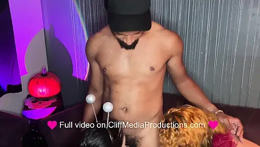 Отсасывание пара после Хэллоуина превращается в тройничок - Cliff Media Productions