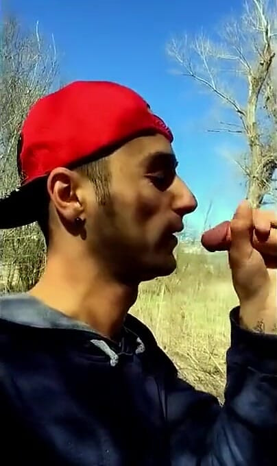 Sucks Straight Old Cock,swallows Old Cum and Jerks off Outdoor