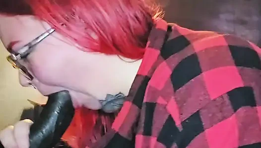 Redhead Aubrey Bigbabe304 Slobbers on a Big Fat Black Cock