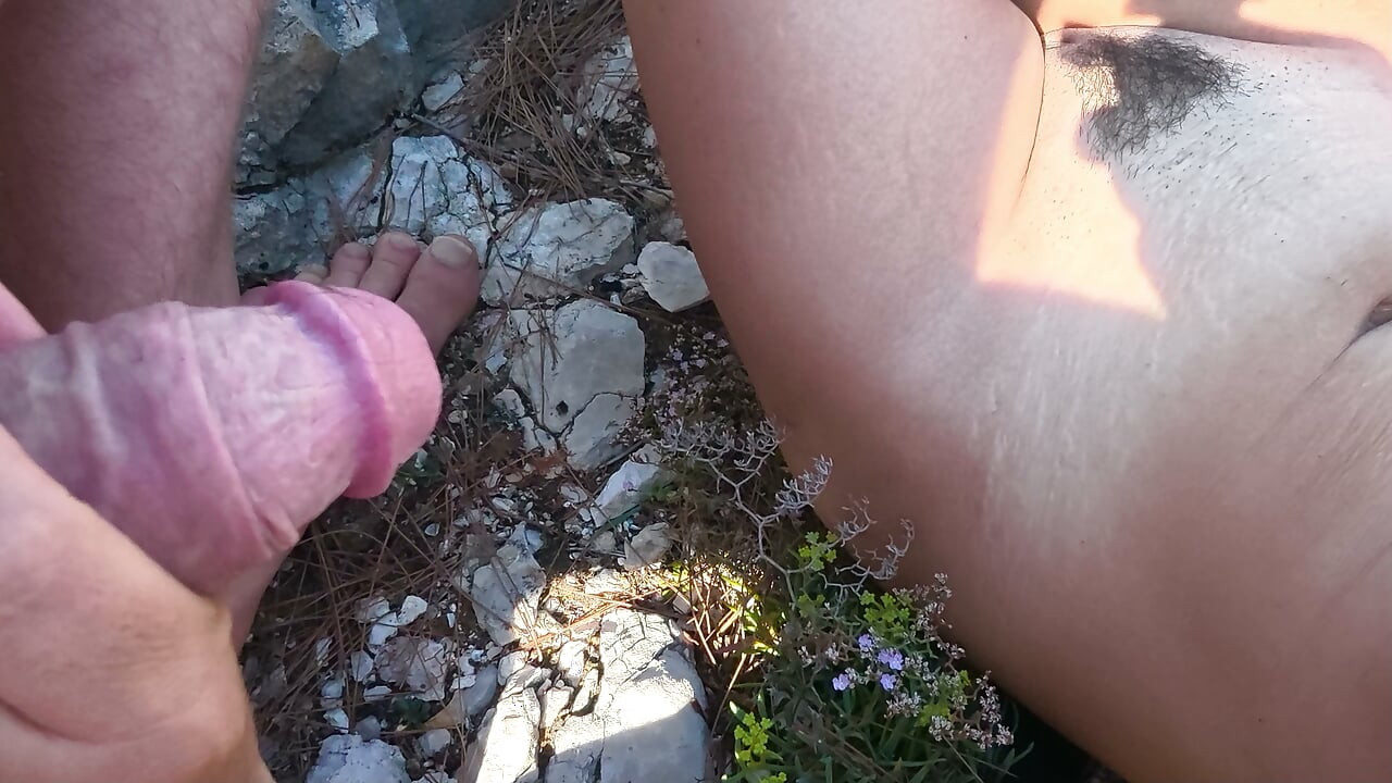 Public beach  jerking off a hot big cock and fingering my hot milf pussy