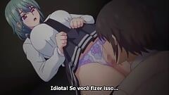 Hentai girl in school uniform almost got caught having sex in school room and bathroom and had orgasm green hair, skirt, pink panties