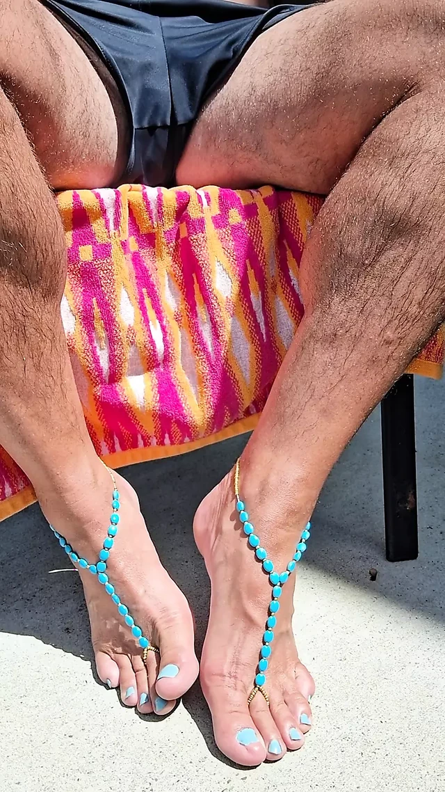 Sitting outside in the sun showing off my barefoot sandals and toes