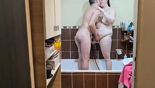 Showering Together Turns Into Hot Sex and Ends with Wife’s Pussy Filled with Cum