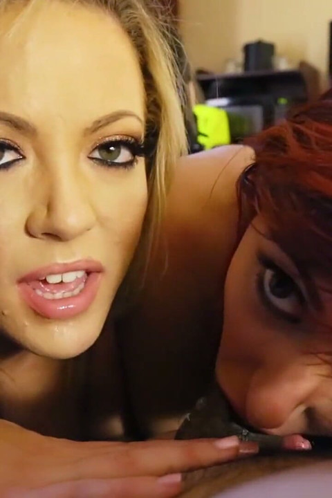Lucky Cock Sucked off by Carmen and Lauren!