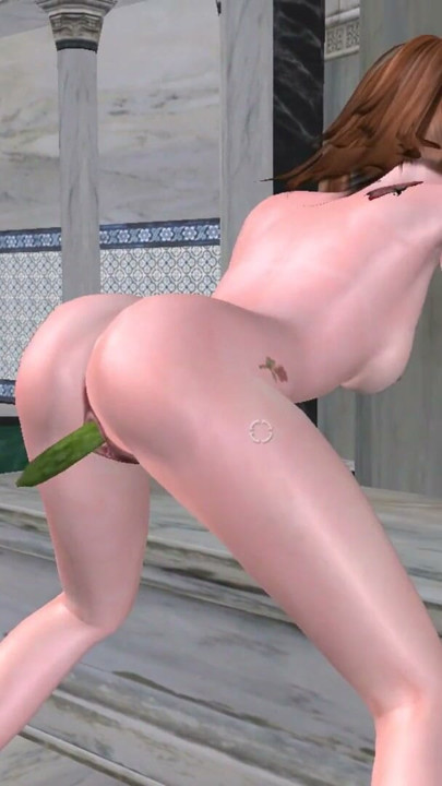 An animated cartoon porn video of a beautiful girl having fun using cucumber | Clip 1