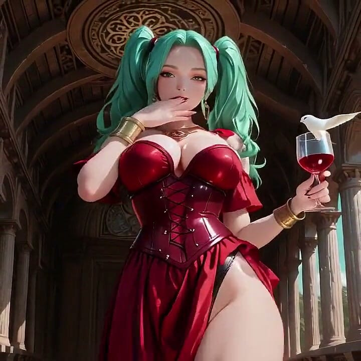 녹색 머리 흑마전! 클래식 아케이드의 빨간 전투 갑옷, 모든 움직임을 괴롭히는 슬릿 스커트