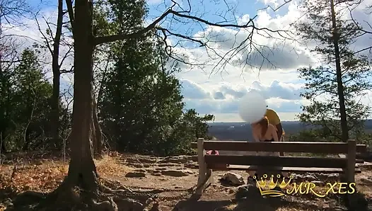 Busted! Freeuse Redhead caught during public deepthroat and outdoor fucking on a cliff