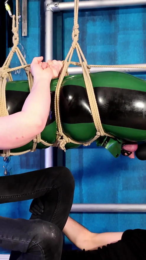 The Chastity Slave Is Bound in Ropes and Tormented with Feet