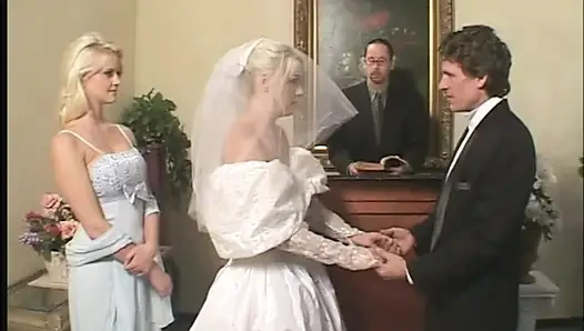 Blonde Nice Tits Bride Sucks and Fucks Two Rock Hard Cocks in Bed