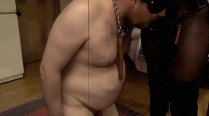 Slave learns how to suck Mistress May's strapon