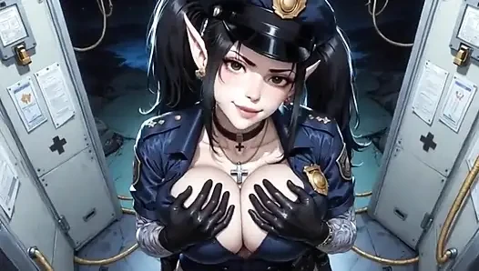 Anime süßer polizist, zeigt möpse, ai animation