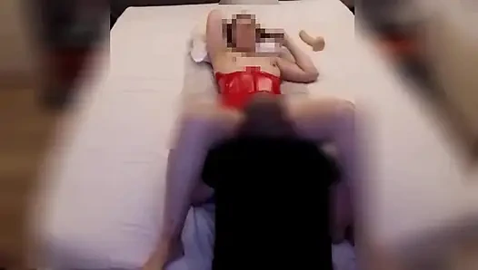 UDA naughty Hot MILF gets real orgasm in her horny tight red corset and husband eats cum