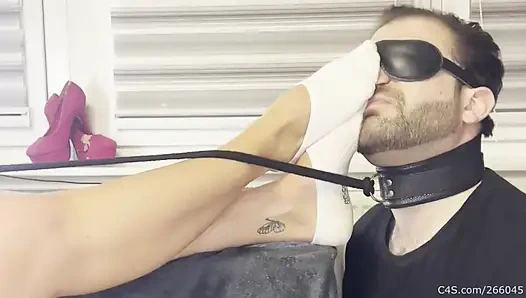 Blindfolded Foot Slave on a Leash - Smelly Socks Sniffing (Part 1)